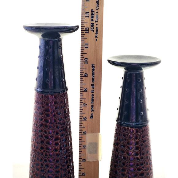 CANDLE HOLDERS-Pillar Candle-Ceramic-Alligator and Metal Look-12" & 10"-Set of 2 - Picture 11 of 11